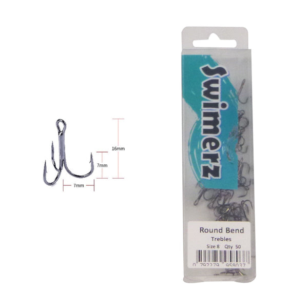 Swimerz Round Bend Trebles Size 8 Black Nickel 50 Pack Hooks