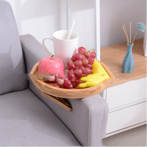 Round Wooden Couch Armrest Snack Tray