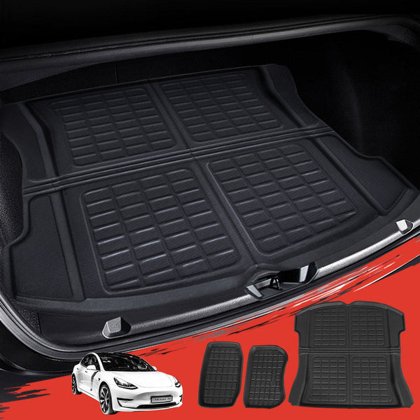 3Pcs Car Rear Front Cargo Trunk Toolbox Luggage Rubber Mats For Tesla Model 2021-2022