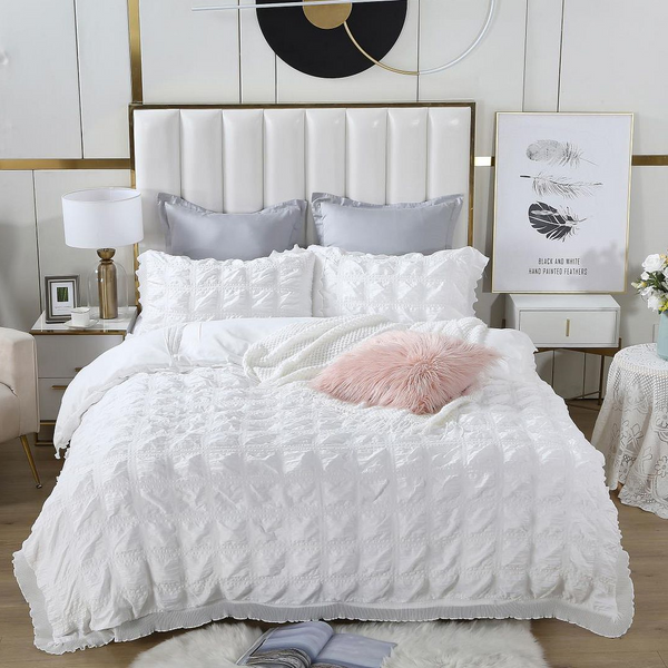 Fabric Fantastic Ruffles Textured White Duvet Quilt Cover Set Quilt Covers