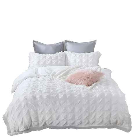 Fabric Fantastic Ruffles Textured White Duvet Quilt Cover Set Quilt Covers