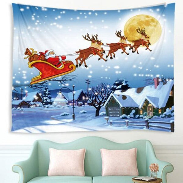 Running Christmas Deer Pattern Polyester Tapestry Wall Background Diy Holiday Decoration White W59 X L51 Inch Seasonal Decorations