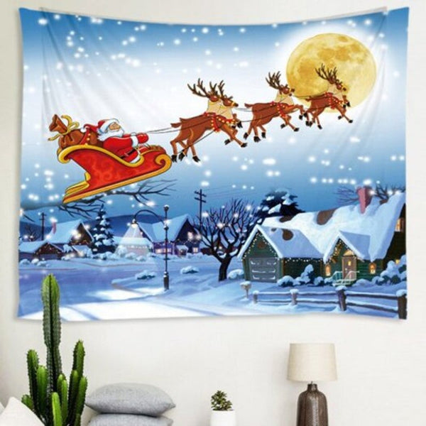 Running Christmas Deer Pattern Polyester Tapestry Wall Background Diy Holiday Decoration White W59 X L51 Inch Seasonal Decorations