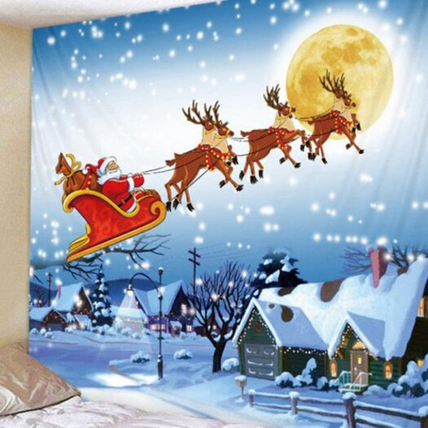 Running Christmas Deer Pattern Polyester Tapestry Wall Background Diy Holiday Decoration White W59 X L51 Inch Seasonal Decorations