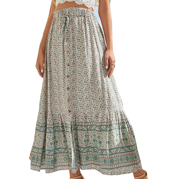 Rustic Retro Vacation Hemline Half Skirt Polyester Bohemian Ethnic Wind Country Skirts
