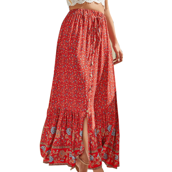 Rustic Retro Vacation Hemline Half Skirt Polyester Bohemian Ethnic Wind Country Skirts