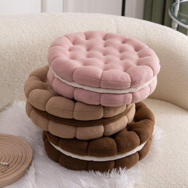 Plush Pillow Black Round Double Biscuit Shape Stuffed Soft Cushion Decor Cushions & Decorative Pillows