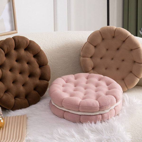 Plush Pillow Light Brown Round Double Biscuit Shape Stuffed Soft Cushion Cushions & Decorative Pillows