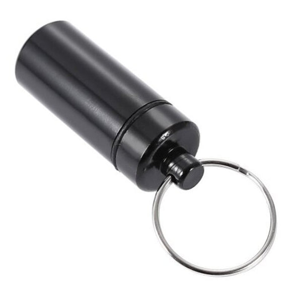 S Size Round Bottom Waterproof Air Tight Drug Container Pill Barrel Holder With Keychain Black Pill Boxes