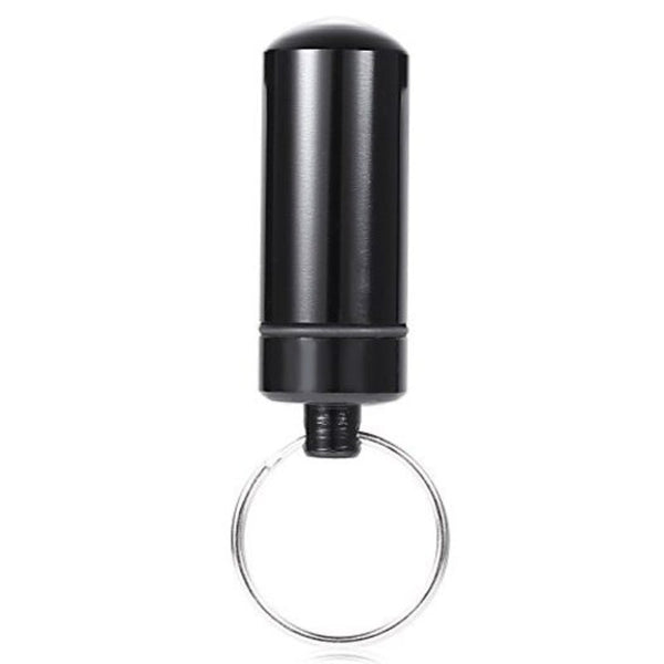 S Size Round Bottom Waterproof Air Tight Drug Container Pill Barrel Holder With Keychain Black Pill Boxes