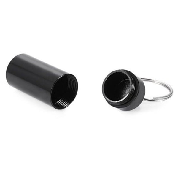 S Size Round Bottom Waterproof Air Tight Drug Container Pill Barrel Holder With Keychain Black Pill Boxes