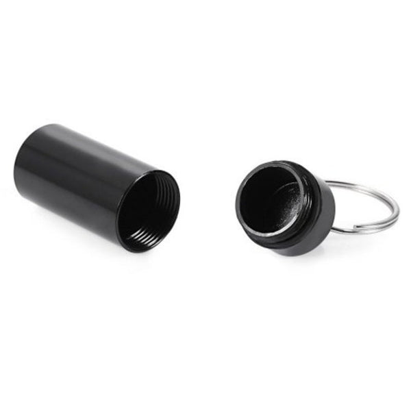 S Size Round Bottom Waterproof Air Tight Drug Container Pill Barrel Holder With Keychain Black