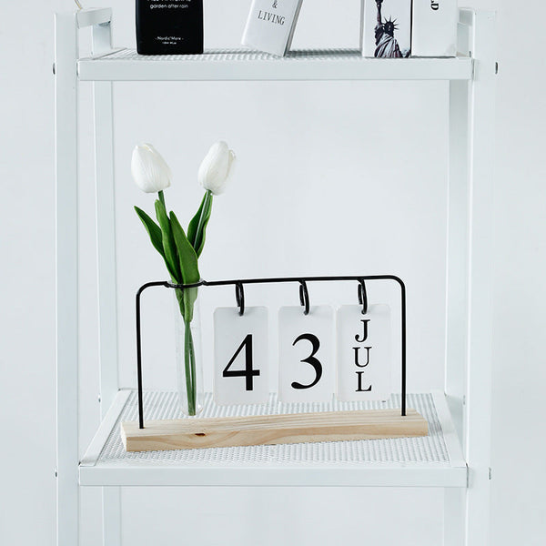 Glass Vase Flipping Calendar Home Office Desktop Organizer