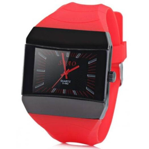 Veile Studios S062 Watch Time Showed By Strips With Squre Dial Rubber Watchband Red Watches