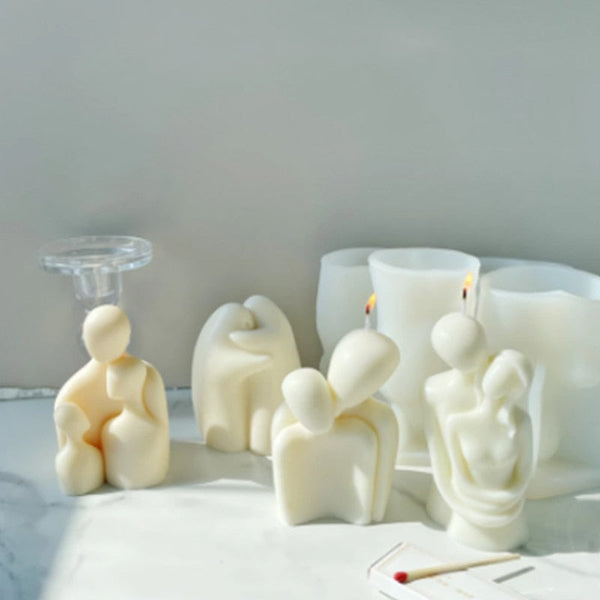 3D Abstract Romantic Couple Portrait Lovers Silicone Candle Mold Carving Soap Moulds