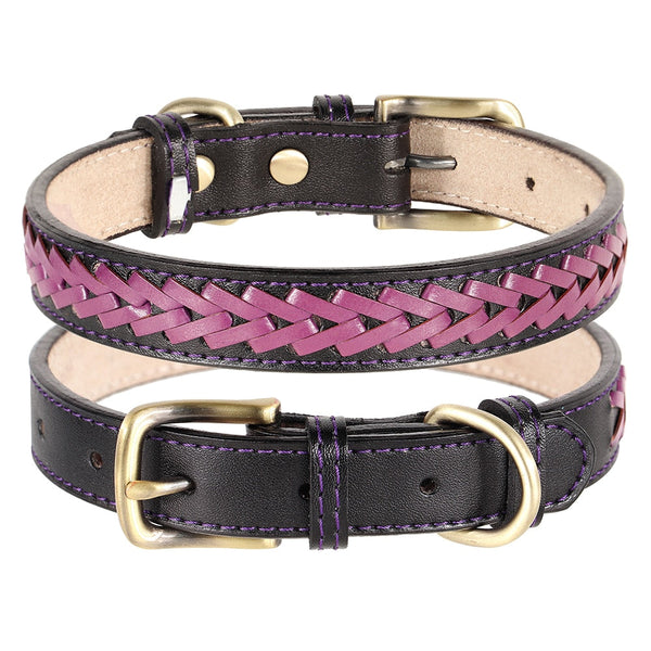 Braided Leather Buckle Puppy Dog Collar Pet Accessories Dog Collars