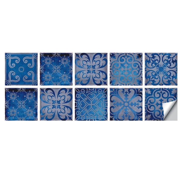 10Pcs/Set Dream Blue Peel And Stick Tile Sticker Kitchen Backsplash Wall Decals Wall Stickers