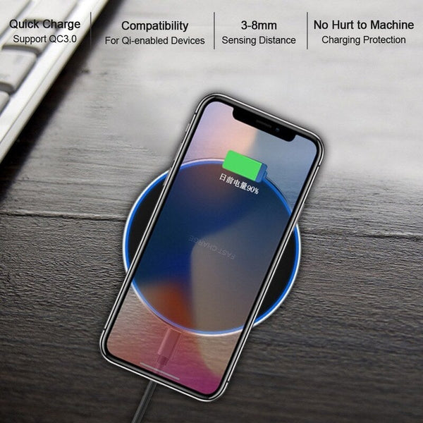 S110 Qi Wireless Charging Pad Qc3.0 10W Fast Plate Led Light Compatible With For Iphone X Xr Xs Max 8 Plus Samsung S9 S8 White