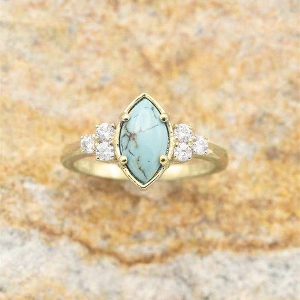 Veile Studios 3Pcs Set Elegant Turquoise Inlaid Stone Women Rings