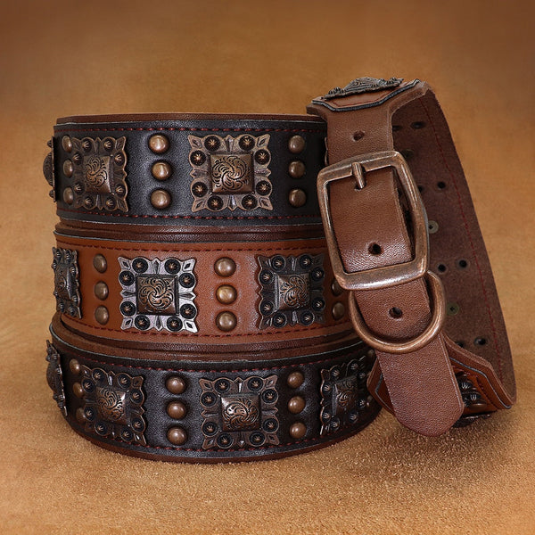 Dog Collars Stylish Adjustable Rivets Leather Large