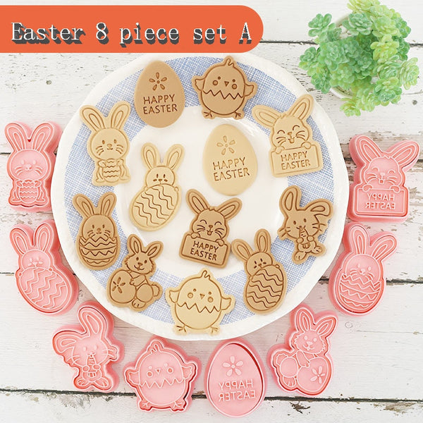 8Pcs 3D Easter Bunny Rabbit Eggs Baking Tools Cookie Cutters