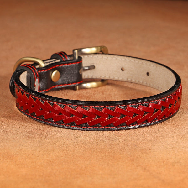 Braided Leather Buckle Puppy Dog Collar Pet Accessories Dog Collars