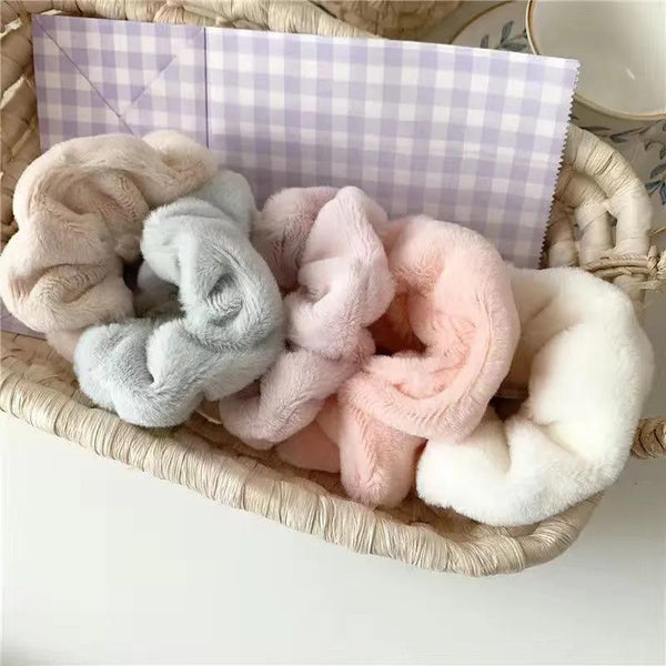 Warm Soft Fuzzy Fluffy Furry Plush Hair Scrunchies