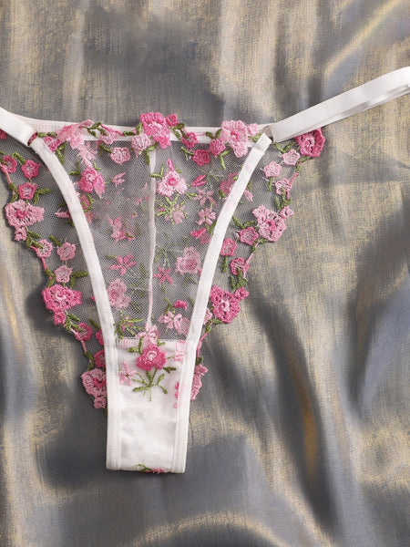 Fairy Embroidery Floral Sexy Transparent Lingerie Bra Thong Women