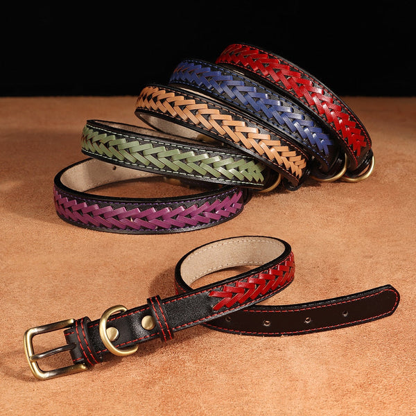 Braided Leather Buckle Puppy Dog Collar Pet Accessories Dog Collars