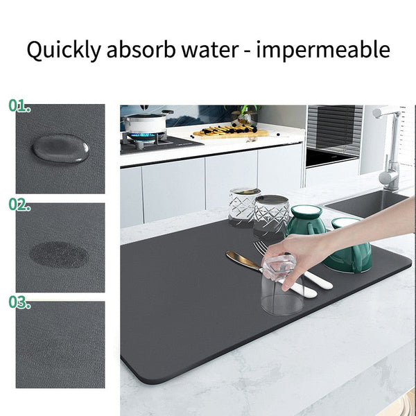 Absorbent Rubber Dish Drying Drain Mat Kitchen Accessories Oven Mitts & Potholders