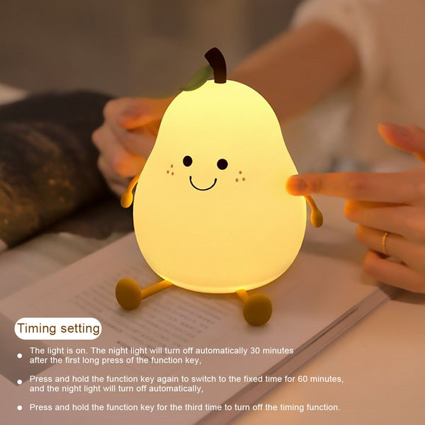 Led Pear Fruit Cat Silicone Rechargeable Dimming Night Light