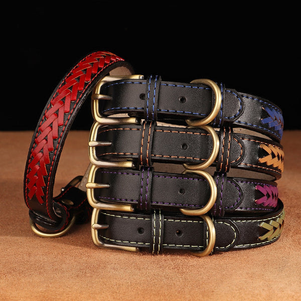 Braided Leather Buckle Puppy Dog Collar Pet Accessories Dog Collars