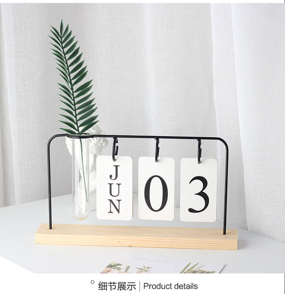 Glass Vase Flipping Calendar Home Office Desktop Organizer