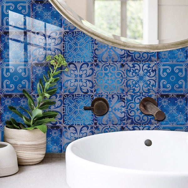 10Pcs/Set Dream Blue Peel And Stick Tile Sticker Kitchen Backsplash Wall Decals Wall Stickers