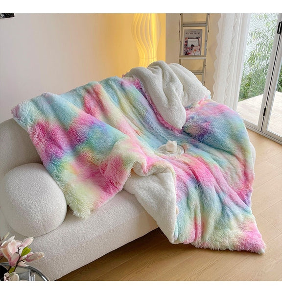 Fluffy Thick Warm Plush Tie Dyed Soft Double-Sided Blankets