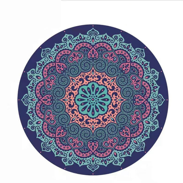 Round Yoga Mat Rubber Non Slip Thick Wide Meditation Floor Mats & Non Slip Towels