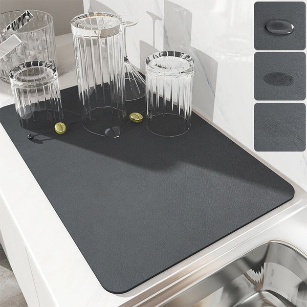 Absorbent Rubber Dish Drying Drain Mat Kitchen Accessories