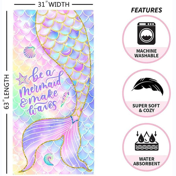 Microfibre Pastel Mermaid Beach Towel Towels & Flannels