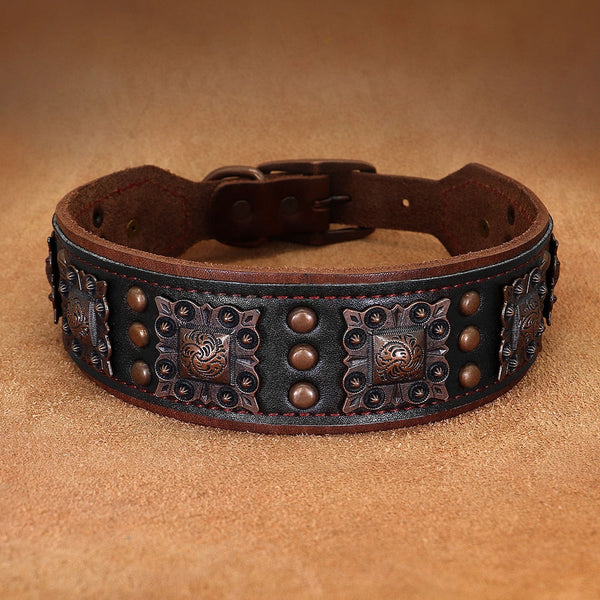 Stylish Adjustable Rivets Leather Large Dog Collars