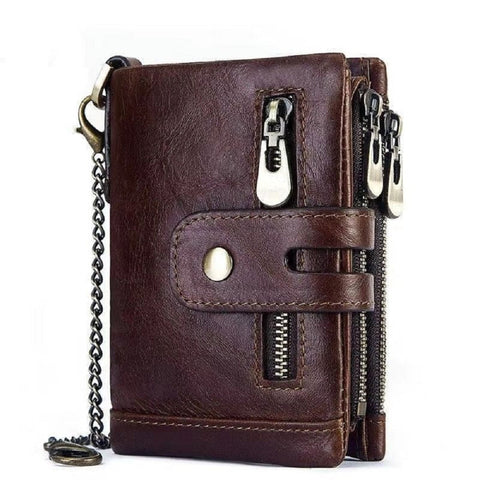 Men Genuine Leather Tri-Fold Stylish Wallet Compact Lightweight Durable Design