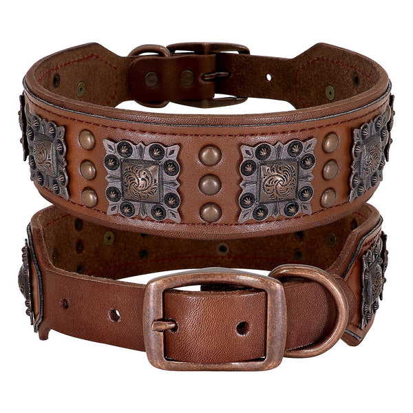 Stylish Adjustable Rivets Leather Large Dog Collars