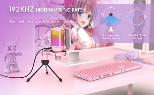 Usb Gaming Pc Microphone Streaming Podcasts Desktop Condenser Pink Microphones