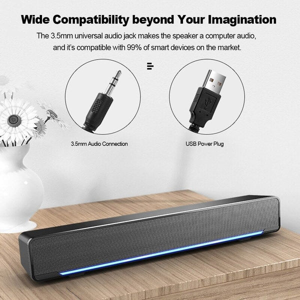 Sada V 196 Usb Wired Computer Bar Stereo Subwoofer Powerful Music Player Bass Surround Sound Box 3.5Mm Audio Input For Pc Laptop Smartphone Tablet Mp3