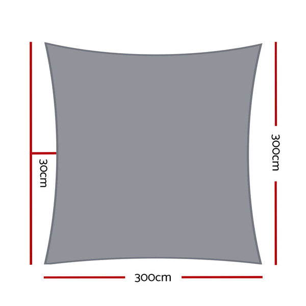 Instahut Sun Shade Sail Cloth Shadecloth Rectangle Canopy Grey 280Gsm 3X3m Shade Sails