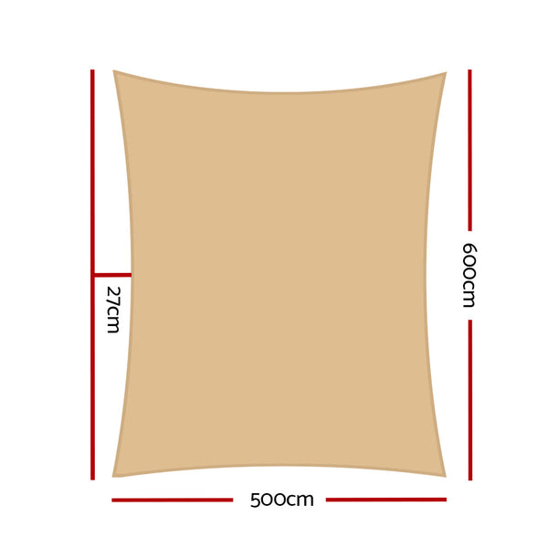 Instahut 5X6m Shade Sail Sun Shadecloth Canopy 280Gsm Sand Shade Sails