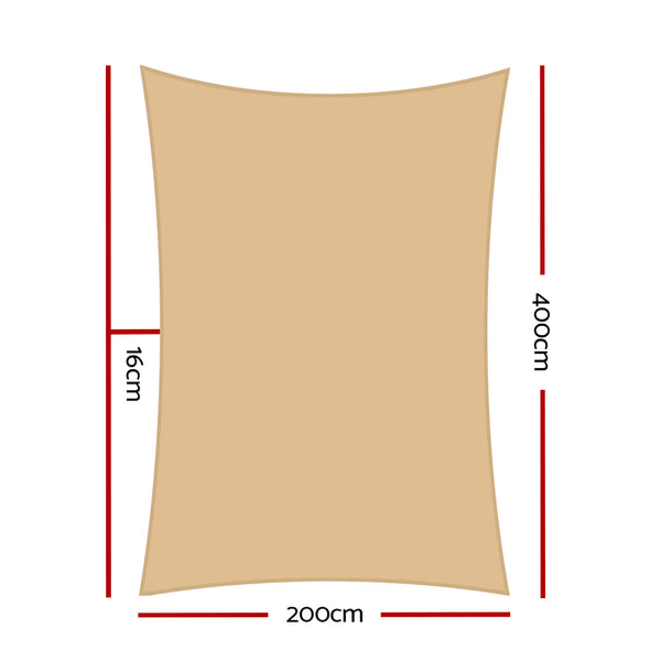 Instahut Sun Shade Sail Cloth Shadecloth Rectangle Heavy Duty Sand Canopy 2X4m Shade Sails