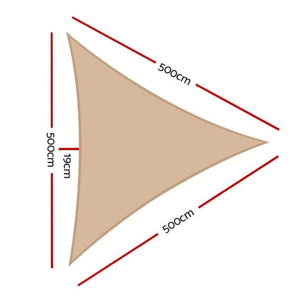Instahut 5X5x5m Shade Sail Cloth Shadecloth Triangle Heavy Duty Sand Sun Canopy Shade Sails