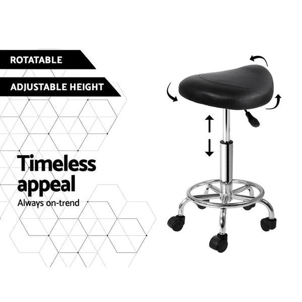 Artiss Saddle Salon Stool Black Pu Swivel Barber Hair Dress Chair Hydraulic Lift Salon Stools