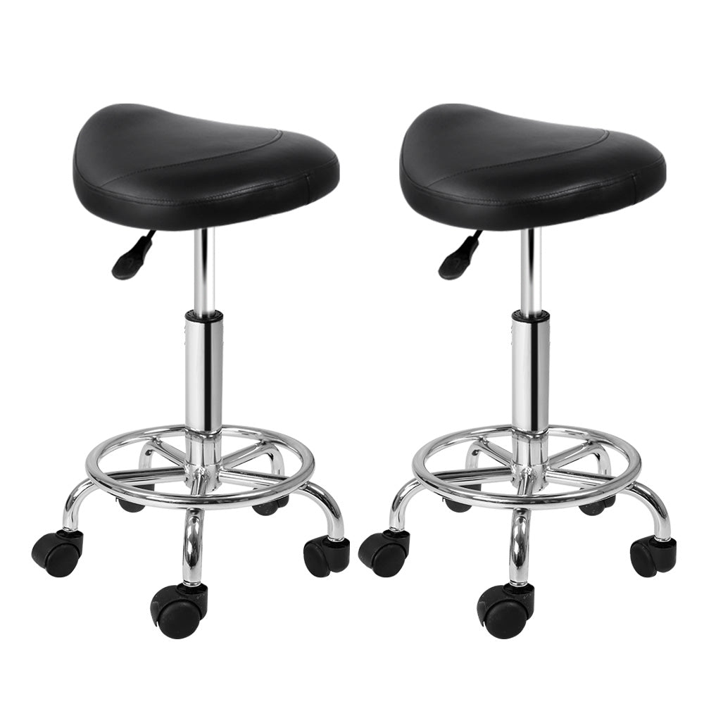 Artiss 2X Saddle Salon Stool Swivel Barber Hair Dress Chair Hydraulic Lift Black Salon Stools