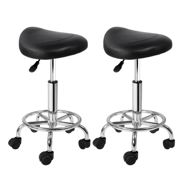 Artiss 2X Saddle Salon Stool Swivel Barber Hair Dress Chair Hydraulic Lift Black Salon Stools